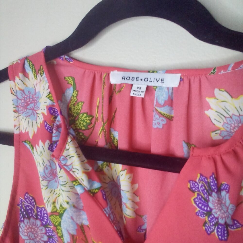 Rose & Olive Blouse Shirt XS Women Sleeveless Floral Print Colorful - Picture 5 of 16